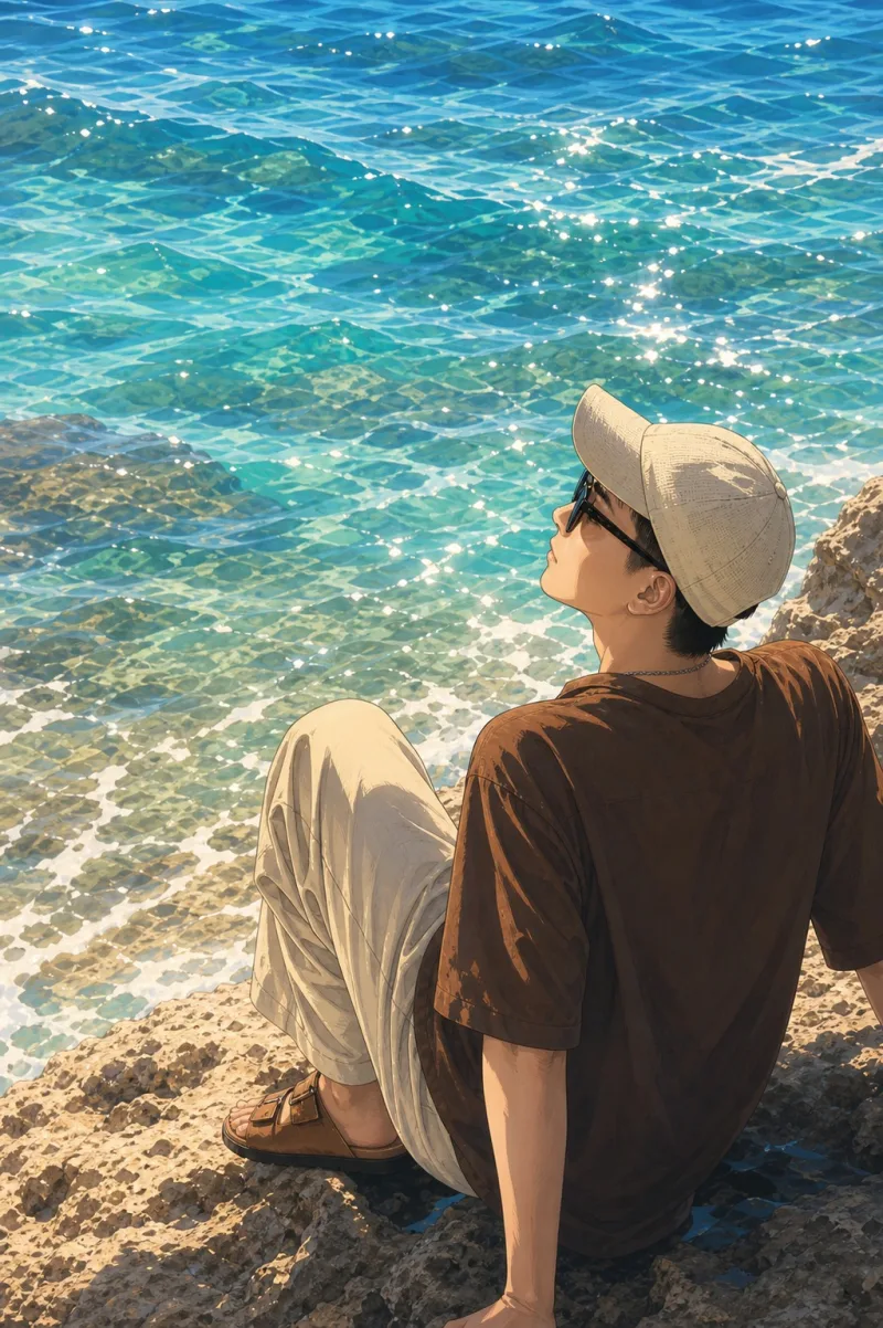 Peter 坐在海边看海